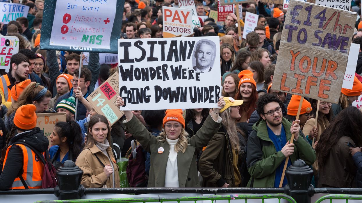 Junior doctors and supporters gather for a rally in Trafalgar Square