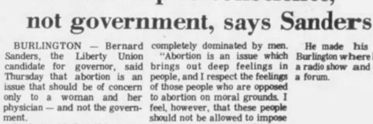 'Abortion Up to Conscience, Not Government,' Declared Bernie Sanders... in 1972