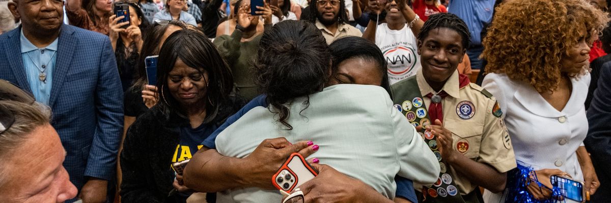 Justin Jones is welcomed back by supporters at Tennessee House