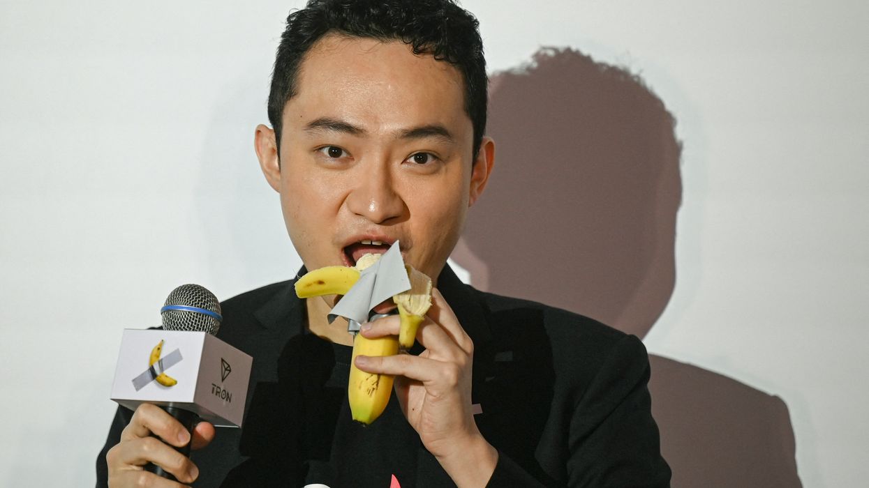 Justin Sun eats banana artwork.