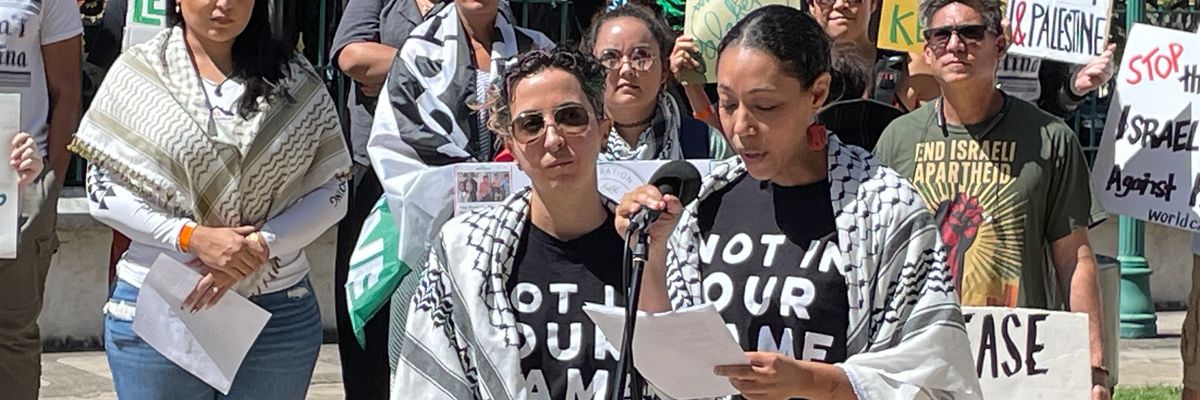 JVP reps speaking at a press conference in Hawaii.