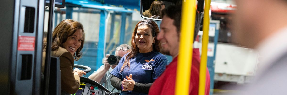 Kamala Harris on the bus