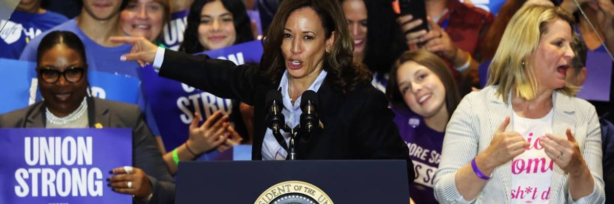 Kamala Harris with union voters in Pennsylvania