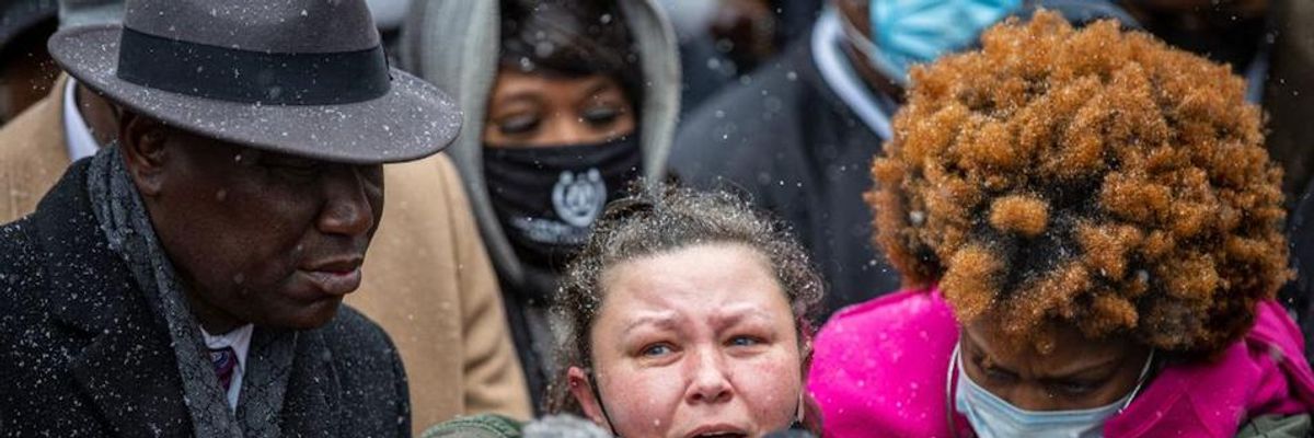 Katie Wright, mother of slain unarmed Black man Daunte Wright, speaks during an April 13, 2021 press conference