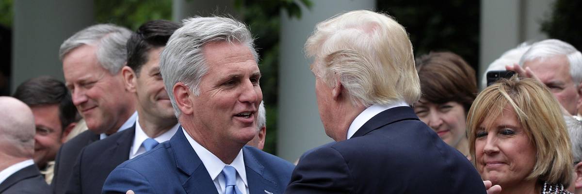 Kevin McCarthy shaking hands with Donald Trump
