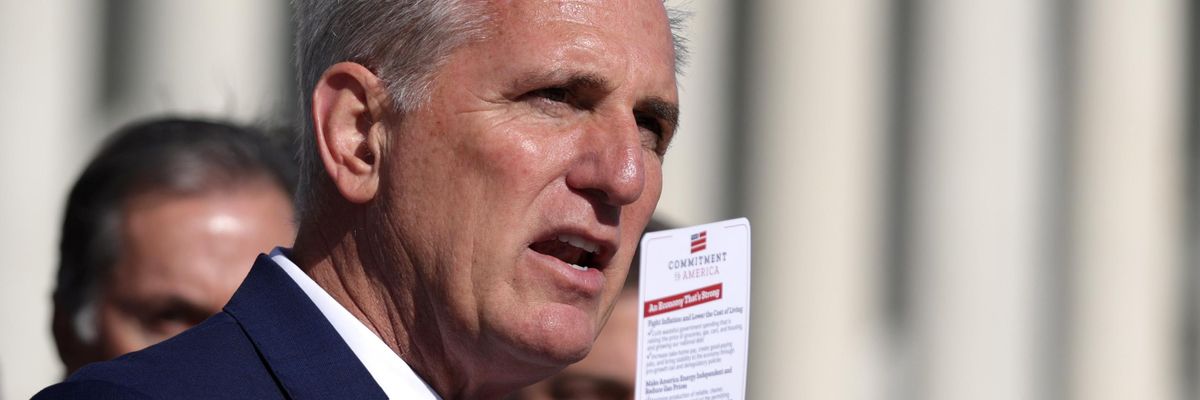 Kevin McCarthy speaking on the steps of the US Capitol