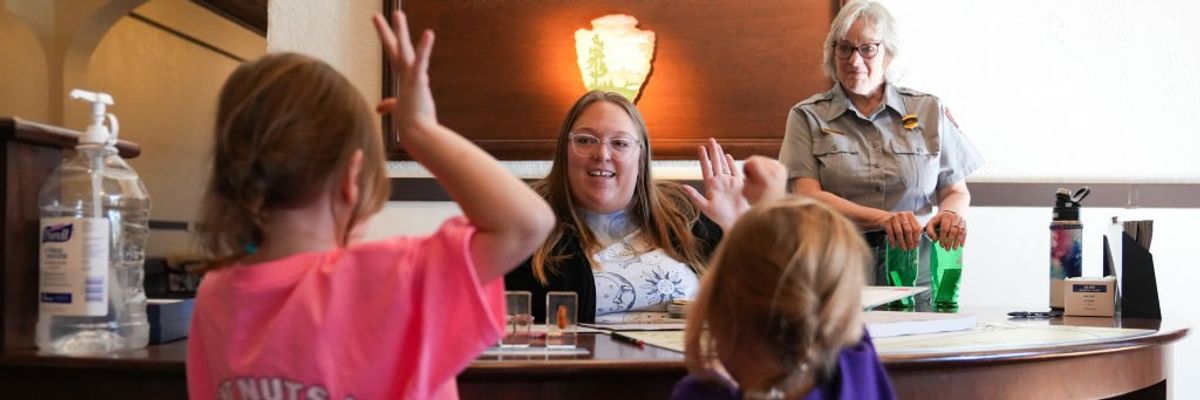Kids getting Junior Ranger badges.