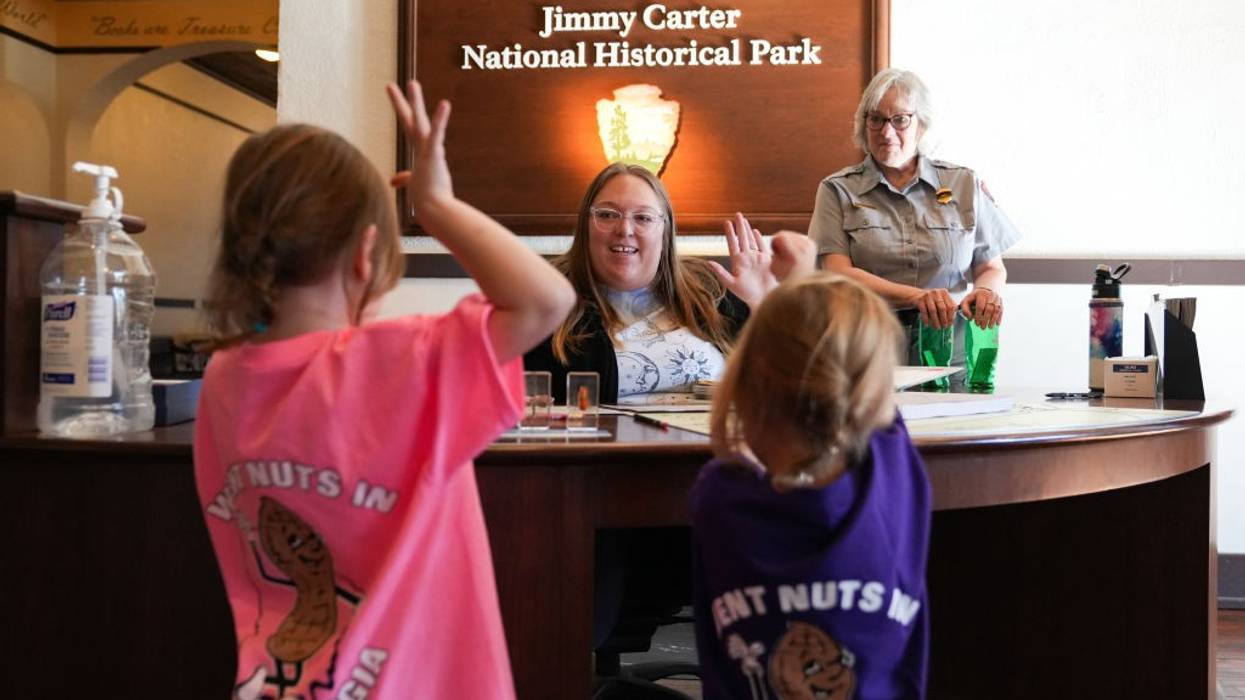 Kids getting Junior Ranger badges.