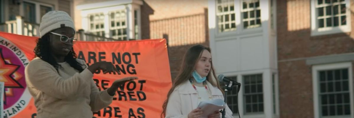 Kisha James speaks in Plymouth, Massachusetts