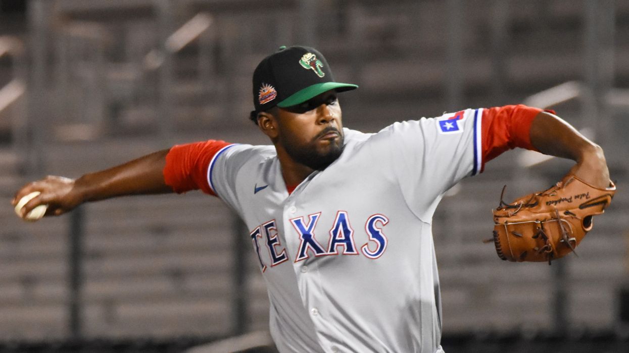Kumar Rocker of the Surprise Saguaros pitches against the Scottsdale Scorpions on November 8, 2022 in Scottsdale, Arizona.