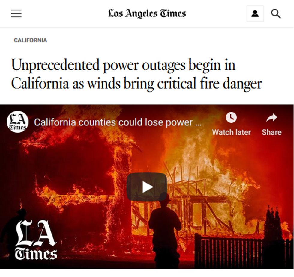 LA Times: Unprecedented power outages begin in California as winds bring critical fire danger