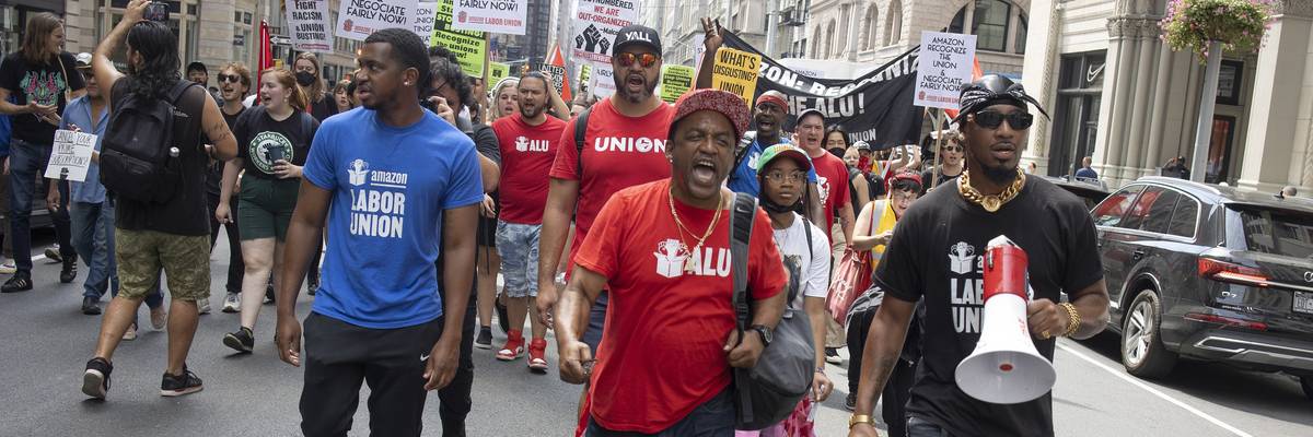 Labor Day march of Starbucks and Amazon workers