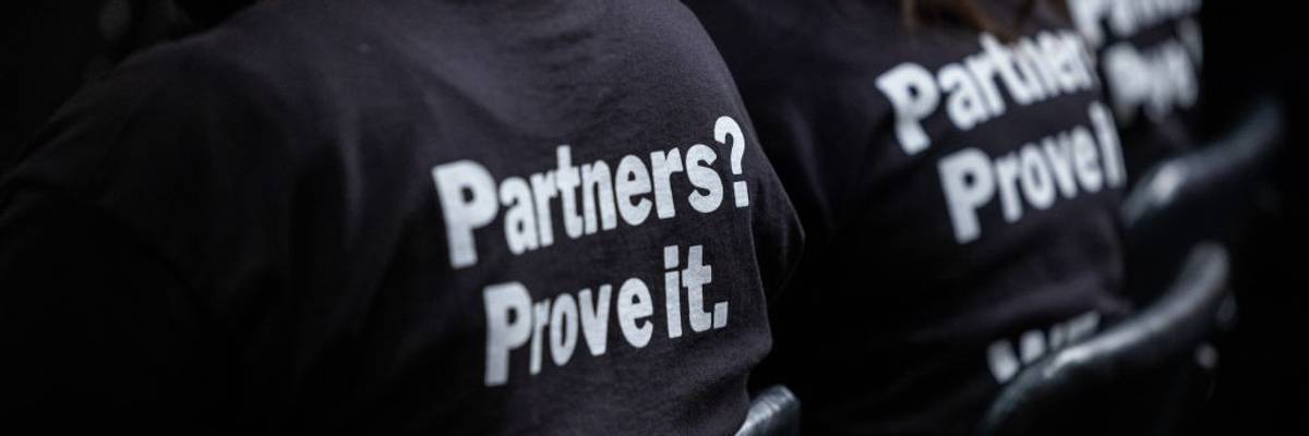 Labor supporters listen as Starbucks CEO Howard Schultz testifies about the companies labor practices and unionization efforts during a Senate Committee on Health, Education, Labor and Pensions hearing in Washington, DC, on March 29th, 2023.