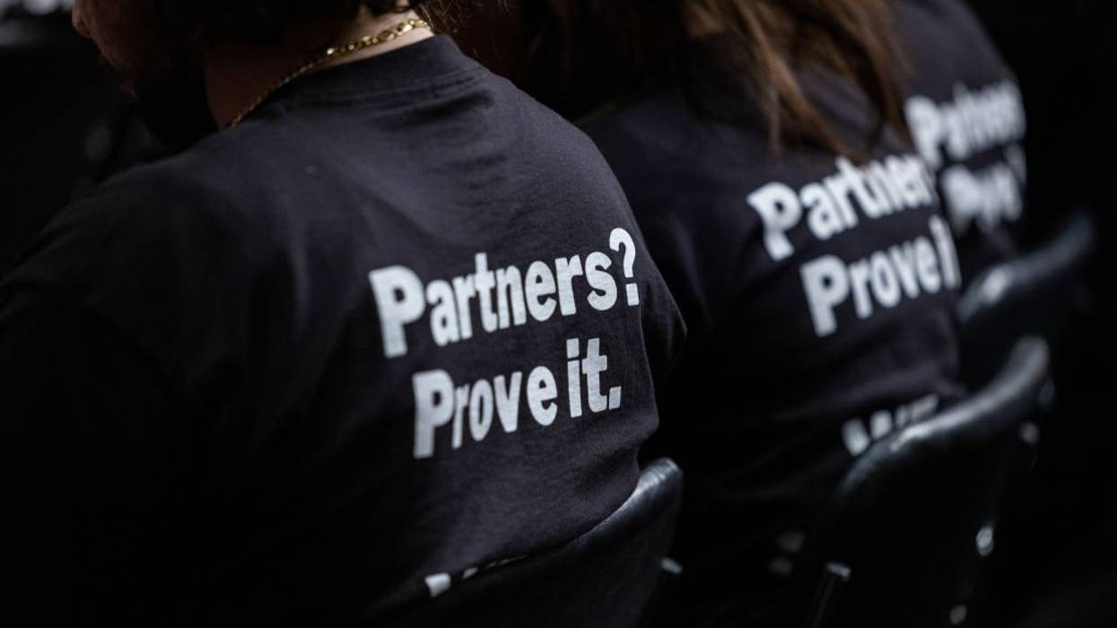 Labor supporters listen as Starbucks CEO Howard Schultz testifies about the companies labor practices and unionization efforts during a Senate Committee on Health, Education, Labor and Pensions hearing in Washington, DC, on March 29th, 2023.