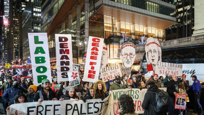 Labor unionists march for a Gaza cease-fire in New York
