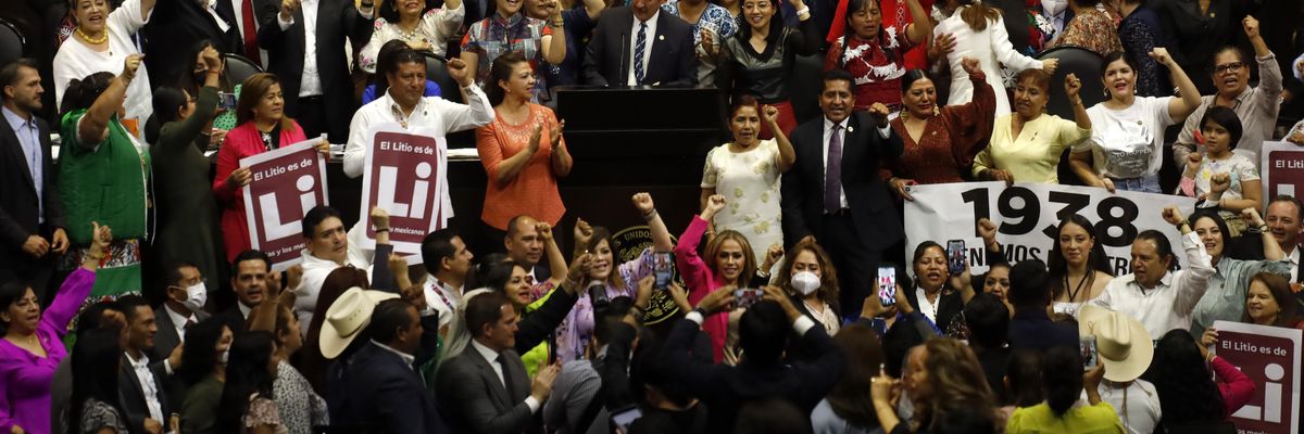 ​​​​​​​Lawmakers in the Mexican Chamber of Deputies celebrate the passage of a mining reform bill on April 18, 2022 in Mexico City. (Photo: Luis Barron/Eyepix Group/Future Publishing via Getty Images)