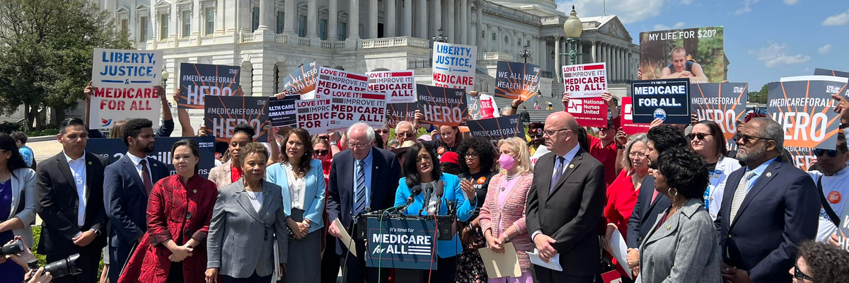 Lawmakers reintroduce Medicare for All legislation on May 17, 2023 in Washington, D.C.