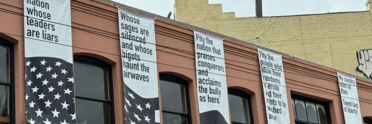 Lawrence Ferlinghetti protesting ICE fascism at City Lights