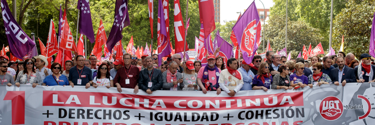 Leaders of Spain's Socialist Party attended the march for the national day of the worker on May 1, 2019 in Madrid