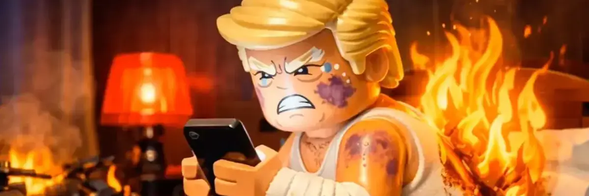 Lego Donald Trump with pants on fire