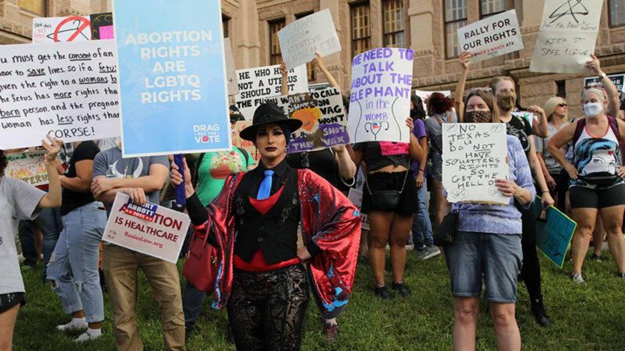 LGBTQ activists marching for reproductive rights.