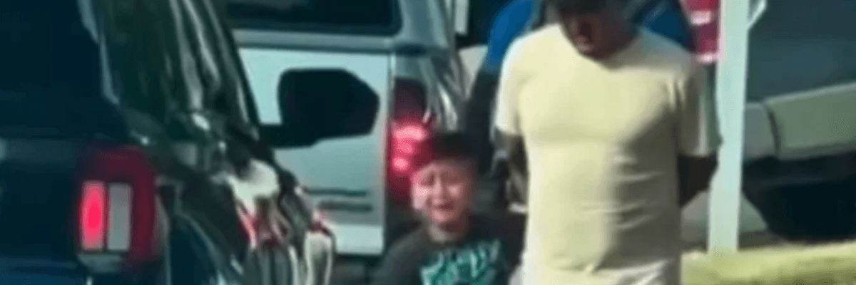Liam Tadeo, 5, is seen crying as he and his father were detained by US Immigration and Customs Enforcement