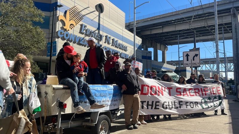 LNG protest outside Americas Energy Summit.