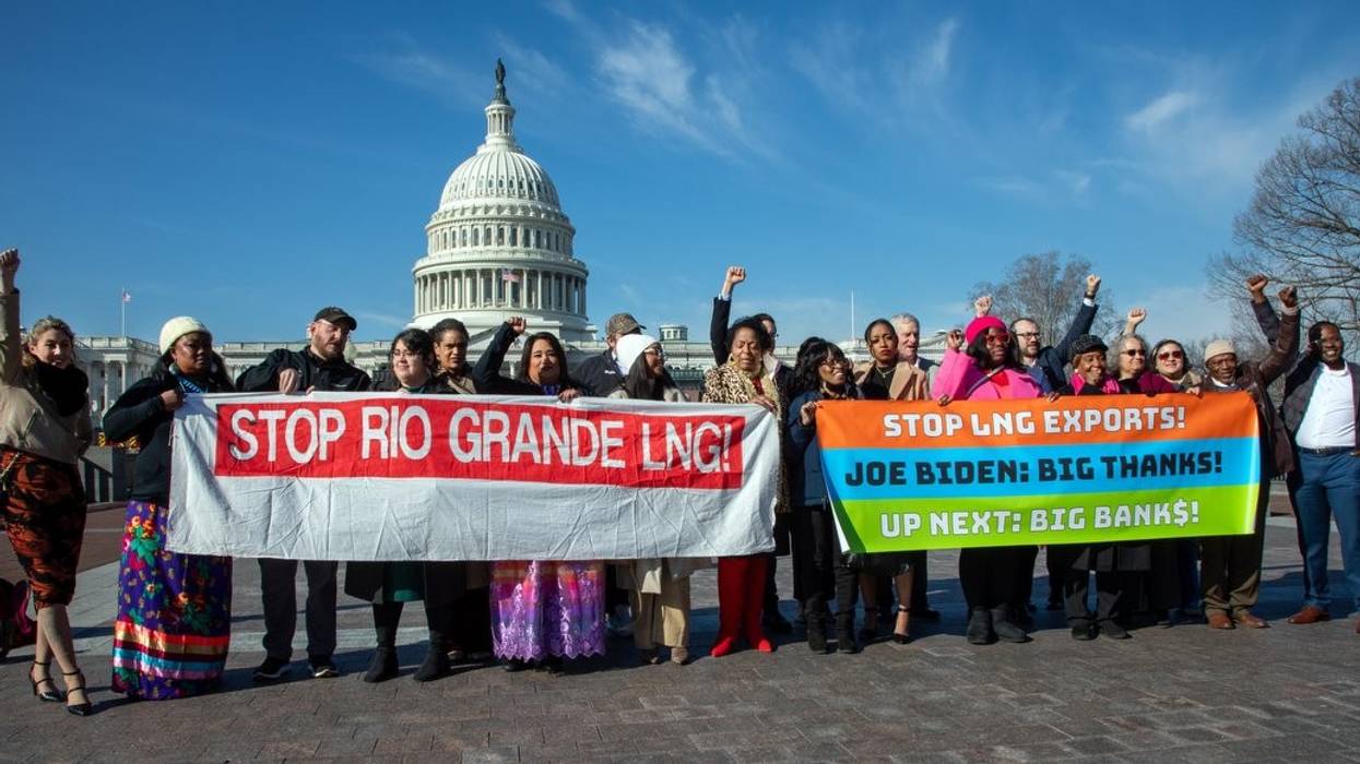 LNG protesters hold banners in Washington, D.C.