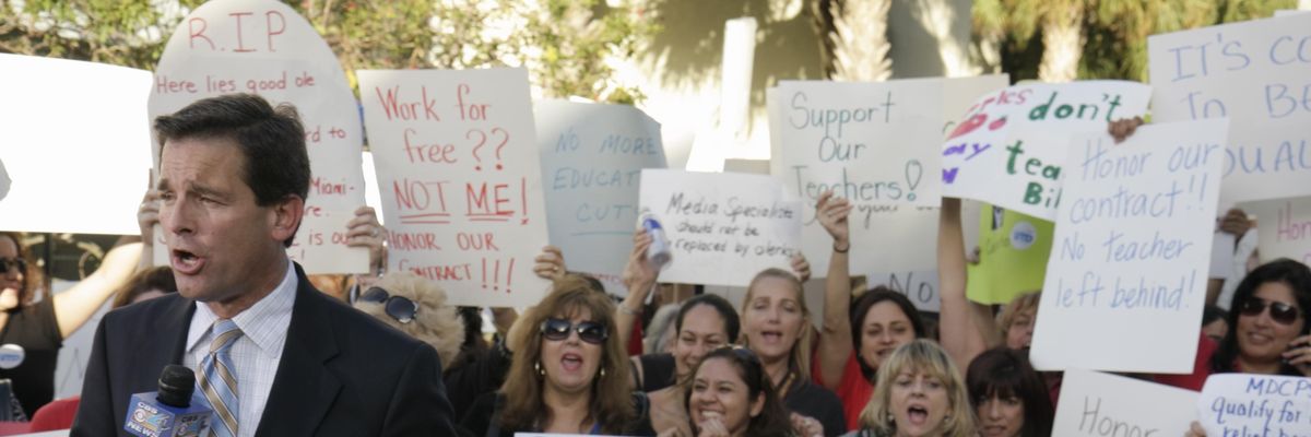 Local reporter working as teacher protest in Miami