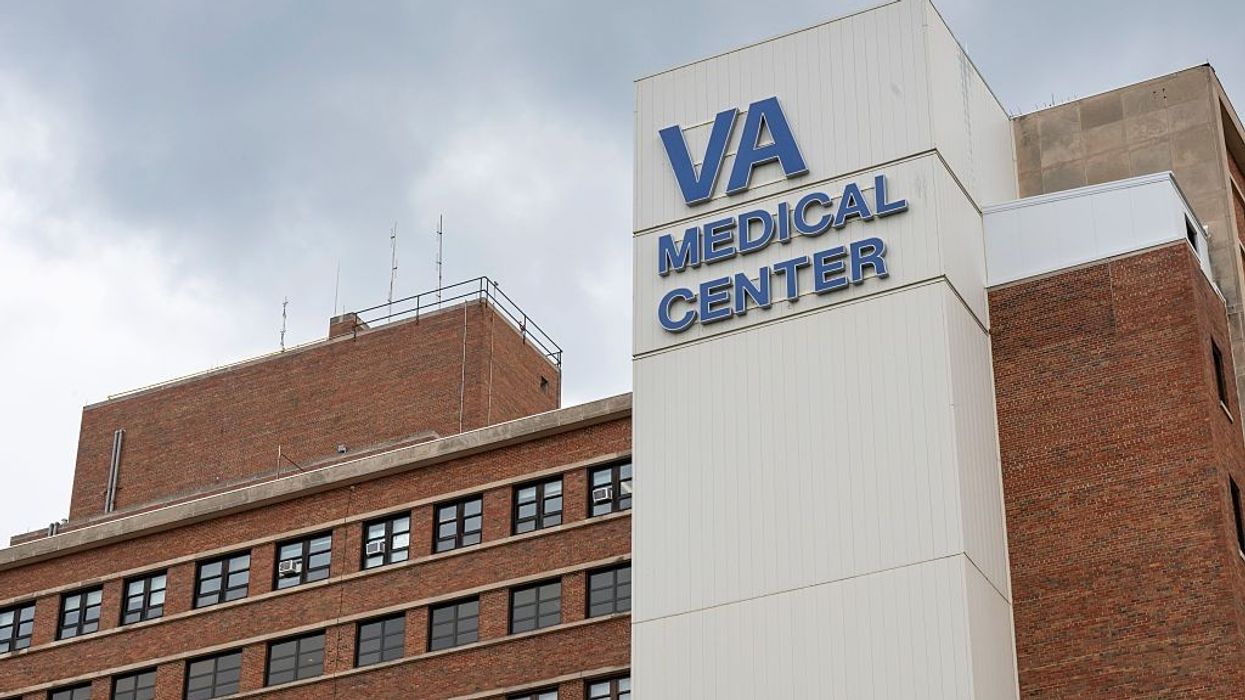 Logo of the V.A. Medical Center on a building