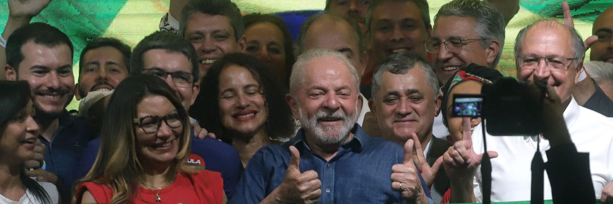Luiz Inacio Lula da Silva C, front attends a celebration event in Sao Paulo, Brazil, on Oct. 30, 2022.