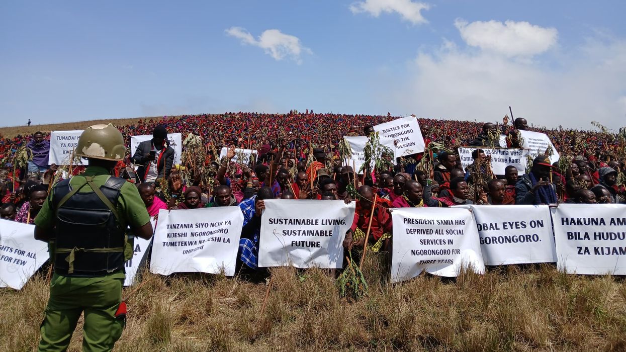 Maasai blocking highway.