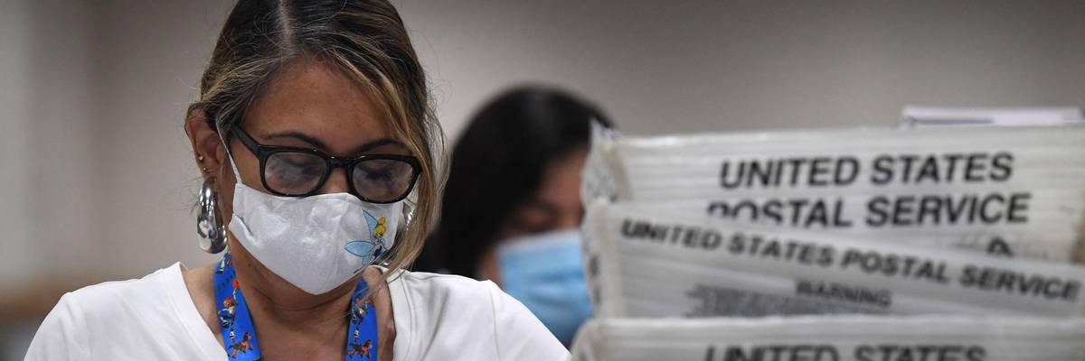 Mail-in ballots for the U.S. presidential election are sorted at the Los Angeles County Registrar Recorders' mail-in ballot processing center at the Pomona Fairplex in Pomona, California, October 28, 2020. (Photo: Robyn Beck/AFP via Getty Images)