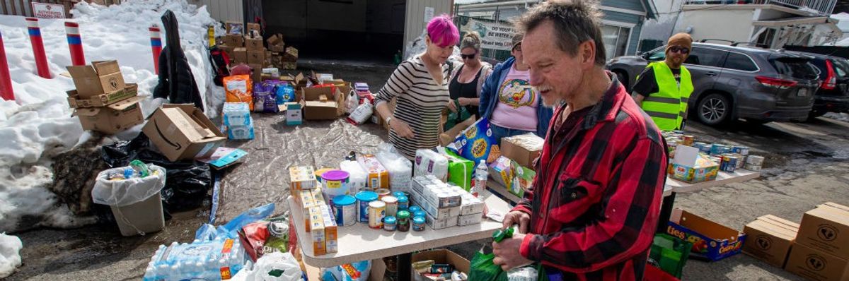 Man at outdoor food pantry