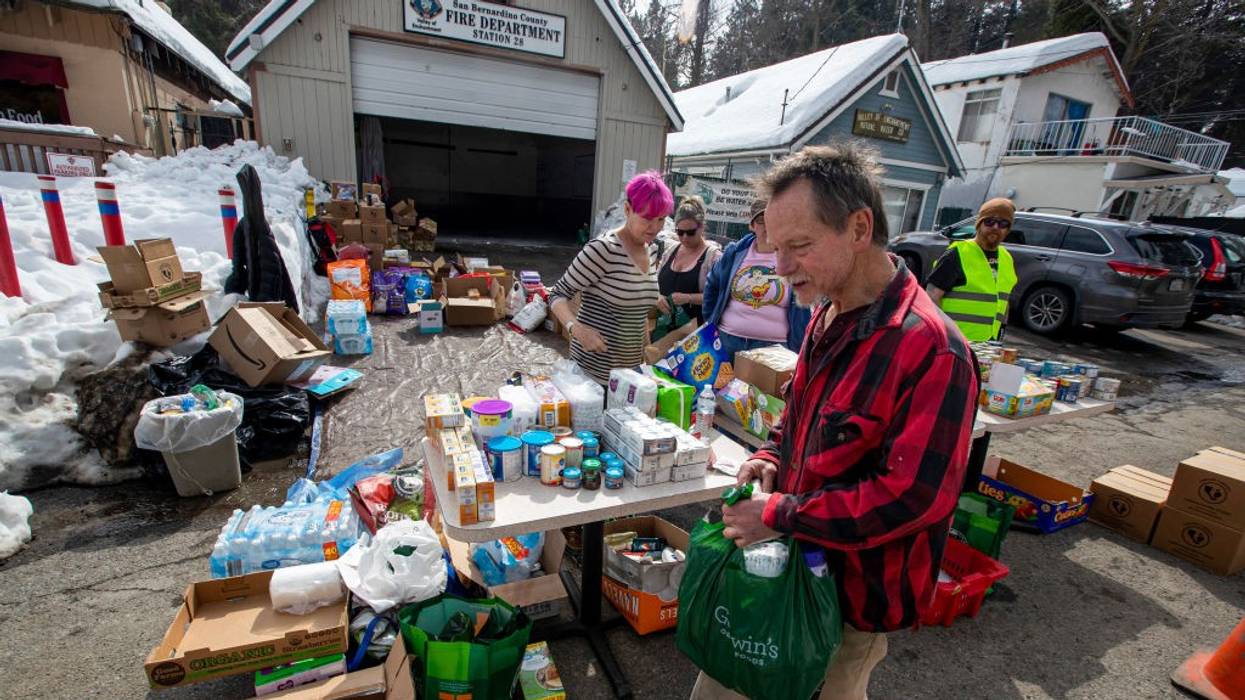 Man at outdoor food pantry