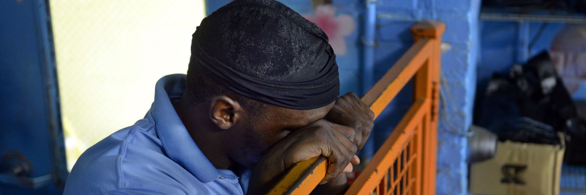 Man rests during work.