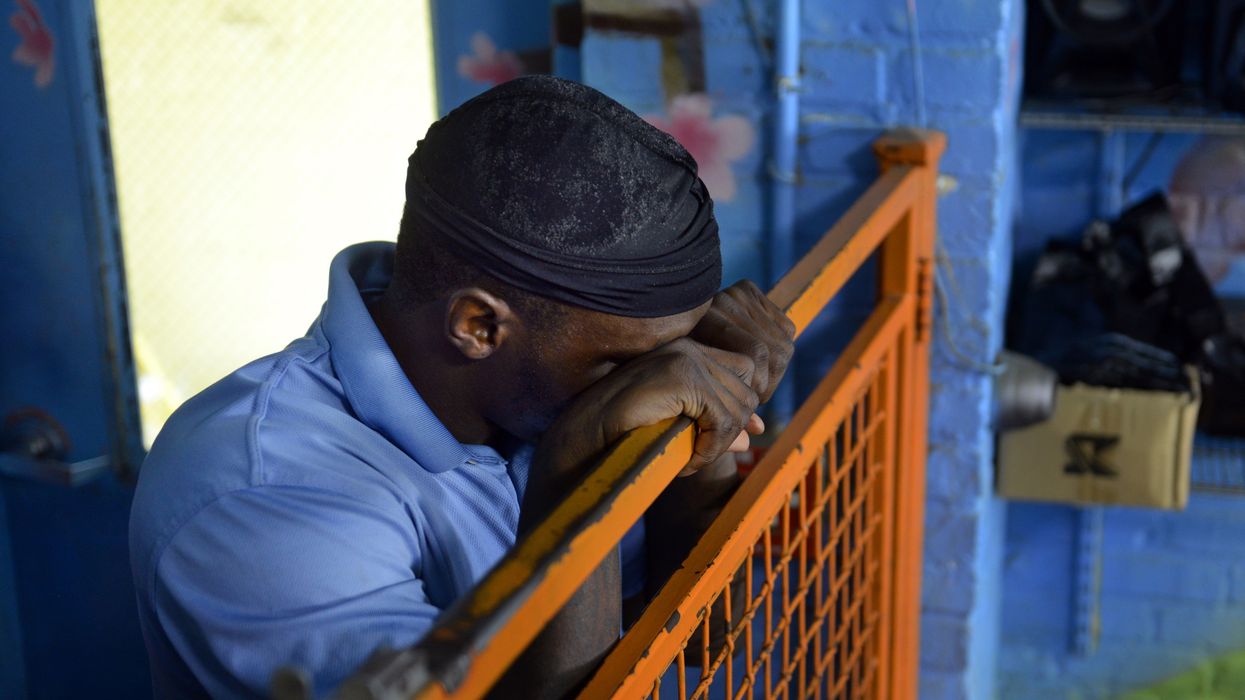 Man rests during work.