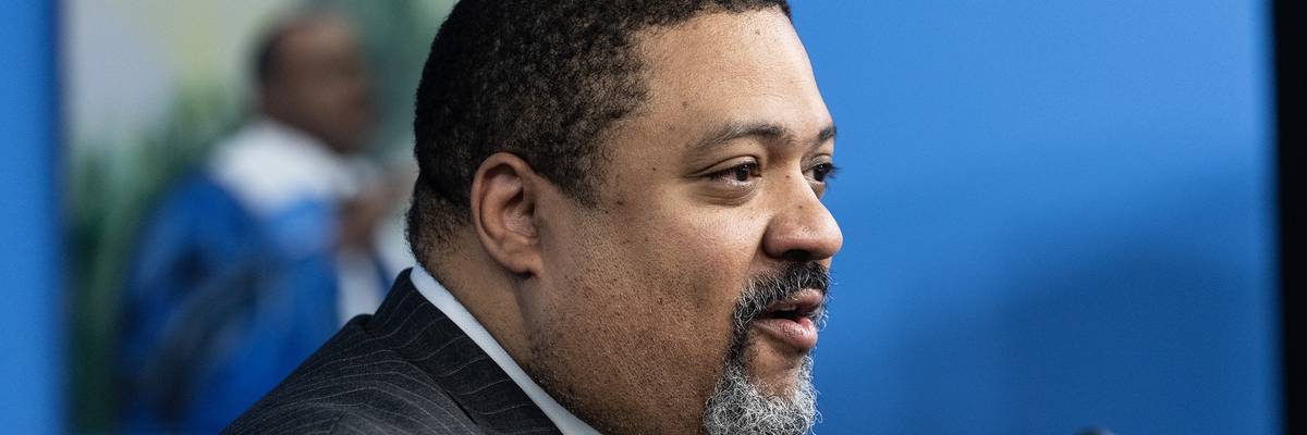 Manhattan District Attorney Alvin Bragg attends an event in Harlem on December 10, 2002.