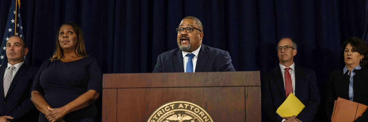 Manhattan District Attorney Alvin Bragg speaks at a press conference