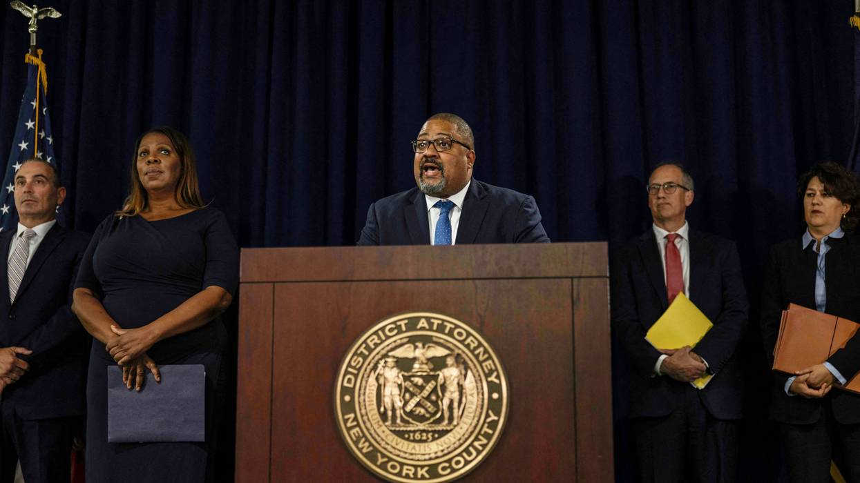 Manhattan District Attorney Alvin Bragg speaks at a press conference