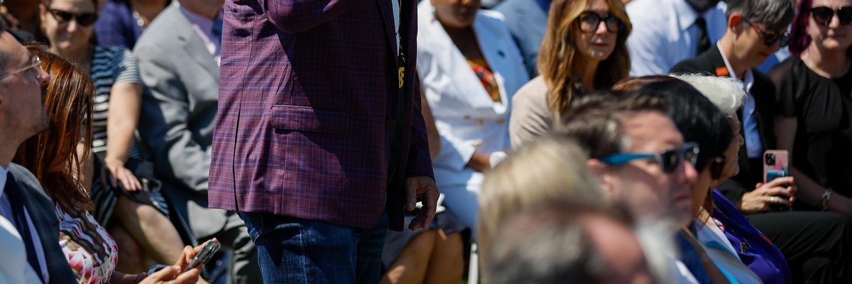 Manuel Oliver interrupts Biden as he delivers a speech on gun control