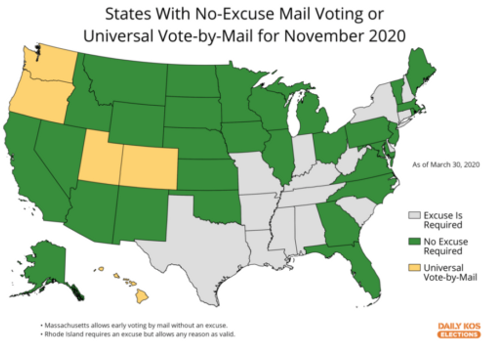 Map of states with mail-in voting
