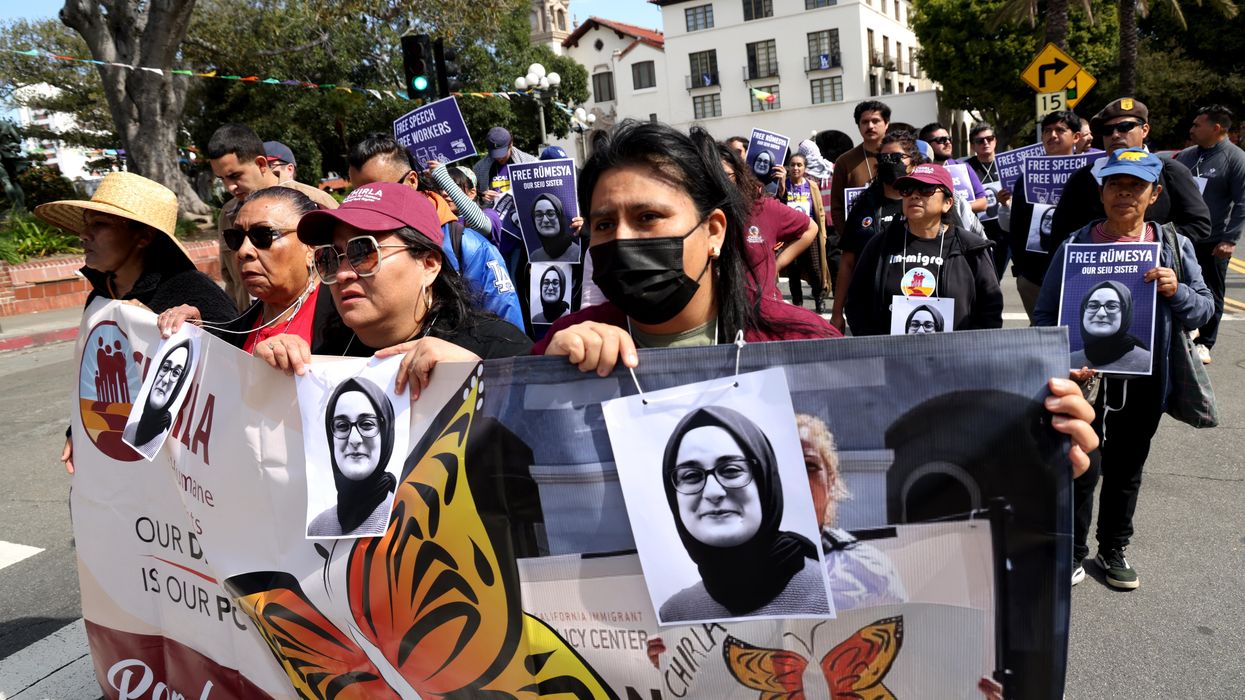 march to denounce the Trump administration's recent attacks on free speech and immigrant rights including the arrest of Rümeysa Öztürk