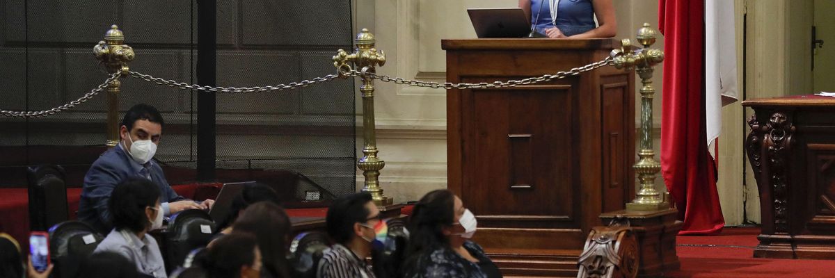 María Elisa Quinteros, president of Chile's Constitutional Convention, delivers a speech in Santiago on January 6, 2022.