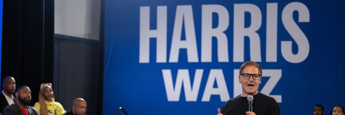 Mark Cuban answers questions as part of the Harris-Walz campaign in Georgia