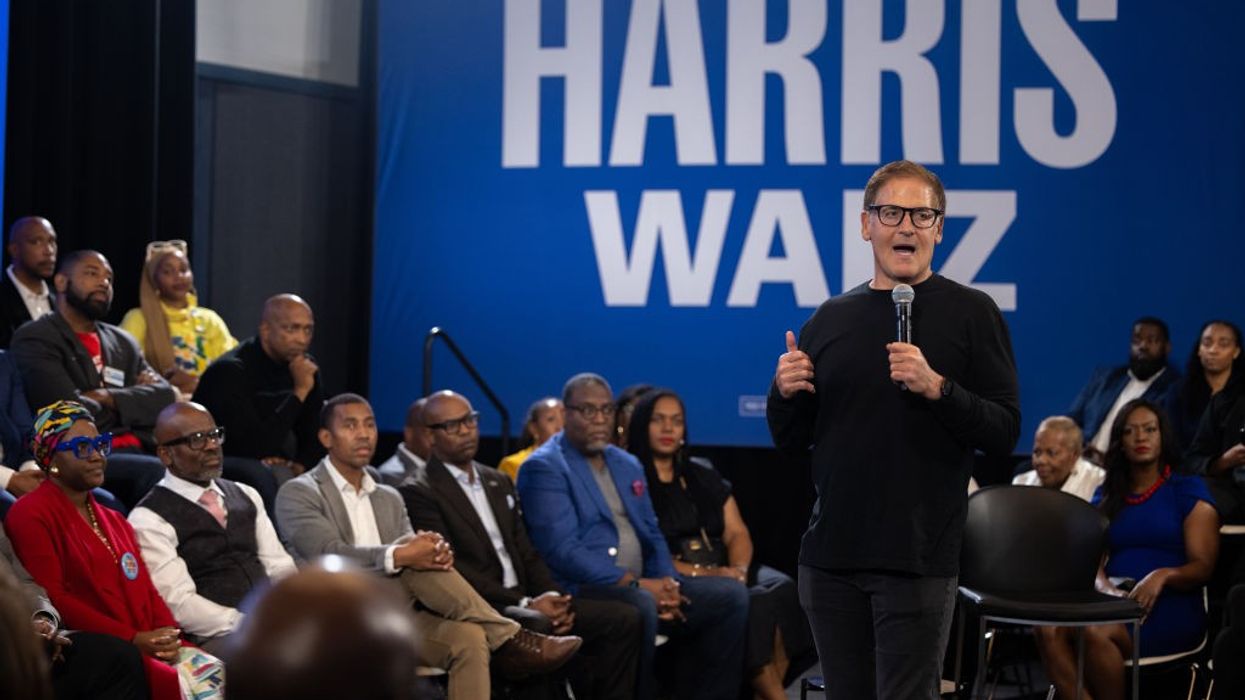 Mark Cuban answers questions as part of the Harris-Walz campaign in Georgia