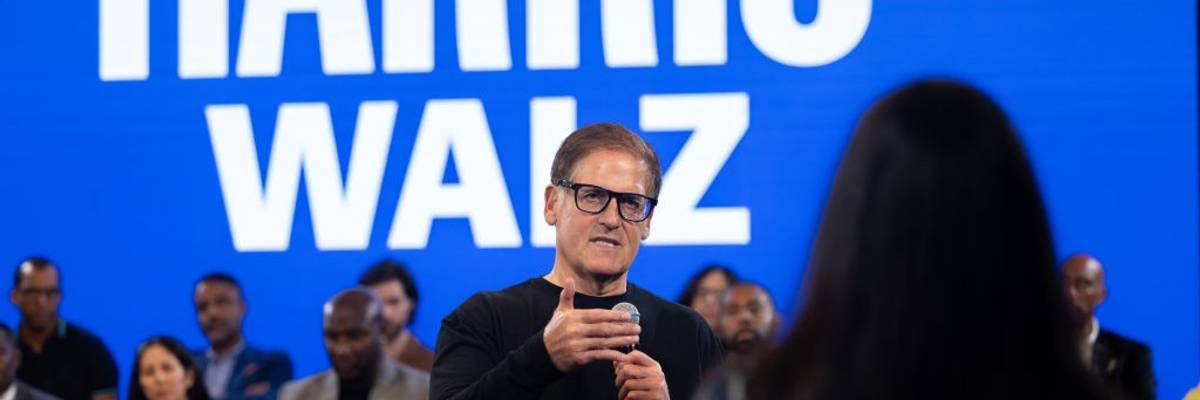 Mark Cuban answers questions as part of the Harris-Walz campaign in Georgia