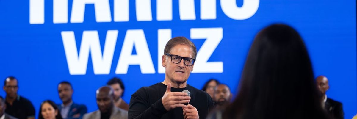 Mark Cuban answers questions as part of the Harris-Walz campaign in Georgia