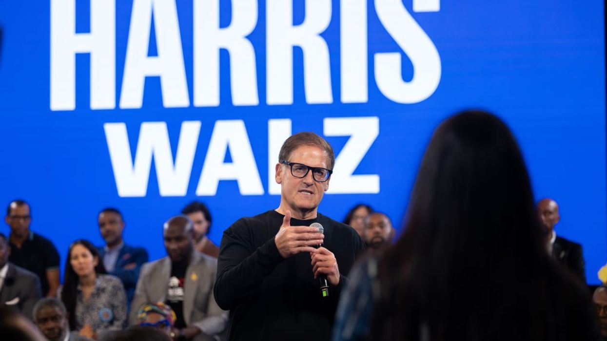 Mark Cuban answers questions as part of the Harris-Walz campaign in Georgia
