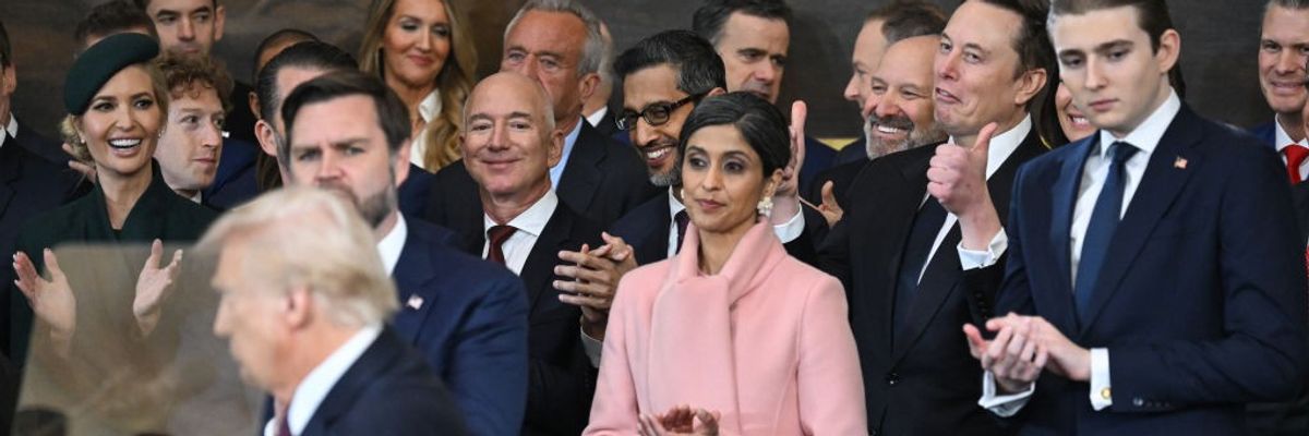 Mark Zuckerberg, Jeff Bezos, Elon Musk, and other billionaires at Trump's inauguration